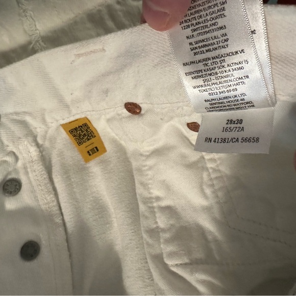 Polo Ralph Lauren Mens White Sullivan Slim Ripped Distressed Patchwork Jeans - Picture 5 of 5